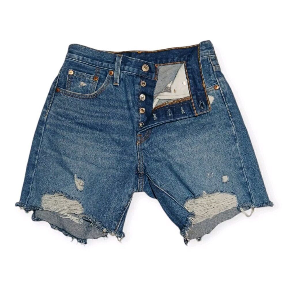 Levi's 501 Button Fly Distressed Denim Jean Shorts Y2K Women's Size W25